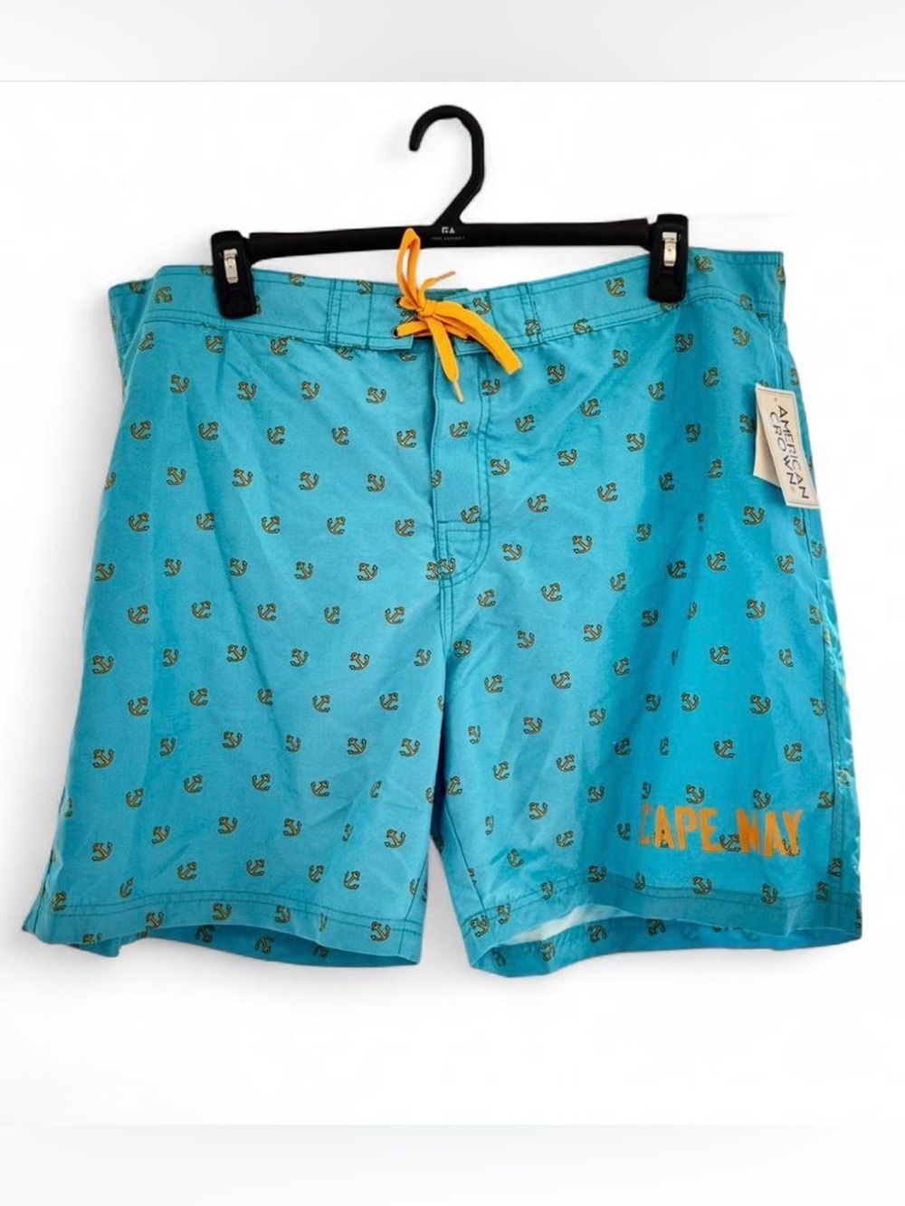 American Crown Mens 2XL Swim Trunks Cape May Anchor Hook & Loop Fly No Pockets